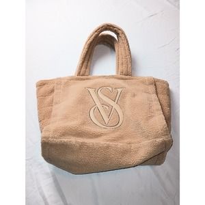 Victoria's Secret Cozy Sherpa Limited Edition Travel Large Tote Bag, Tan